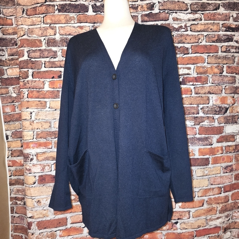 J Jill  Women's  Cardigan Sweater Lingline Duster SIZE XL Black